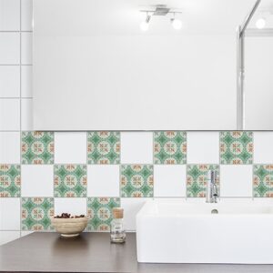 Adhésif déco marron et vert Evora pour carrelage blanc de salle de bain moderne