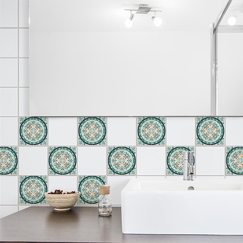 Stickers adhésif décoration Evora gris, vert et marron pour carrelage d'intérieur de salle de bain