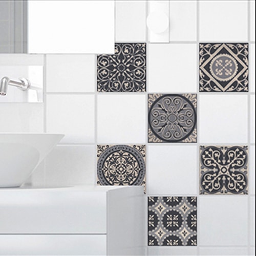 Stickers autocollant déco pour carrelage Brescia gris de salle de bain