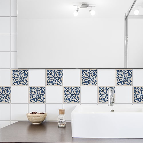 Sticker ciment bleu et beige pour évier de salle de bain déco pour carrelage