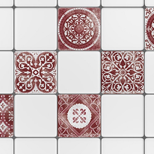 Autocollant déco motif Antico Olhao rouge pour carreaux de cuisine