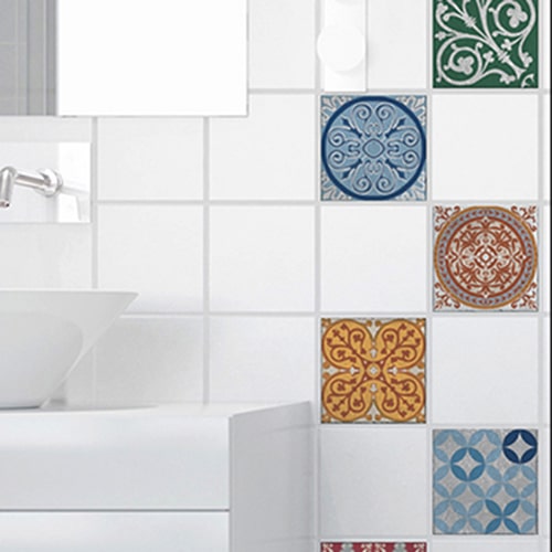 Adhésif sticker pour déco de carrelage blanc Naxos bleu pour salle de bain moderne