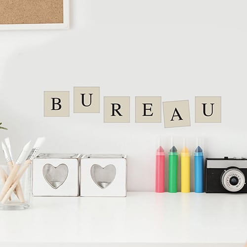 Autocollant alphabet décoration de mur beige et noir 