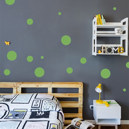 Adhésif pour chambre d'enfant rond vert pour mur foncé