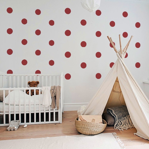 Adhésif déco mur blanc de chambre d'enfant sticker rond rouge