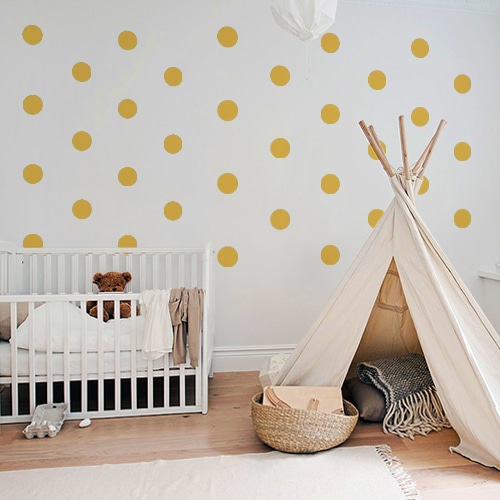 Autocollant rond jaune déco de mur blanc de chambre d'enfant