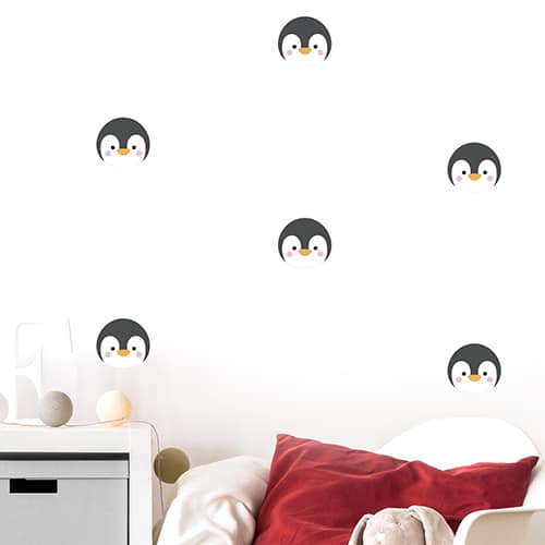 Autocollant tête de pingouin déco mur blanc de chambre d'enfant