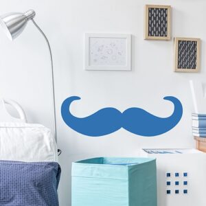 sticker mural géant moustache en croc bleue dans une chambre d'adulte