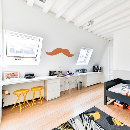 sticker mural géant moustache orange dans une chambre