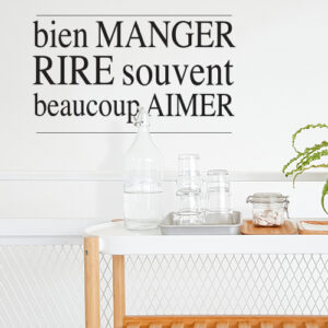 Autocollant déco mural citation manger rire aimer pour salle à manger