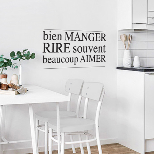 Sticker Bien manger citation dans une cuisine moderne ouverte moderne