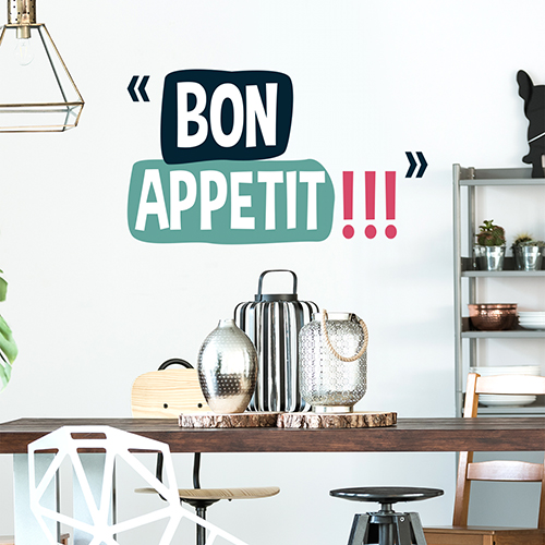 Sticker citation Bon appétit au dessus d'une table dans un salon