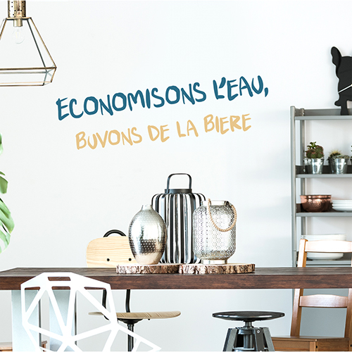 Sticker Economisons Biere au dessus d'une table de cuisine