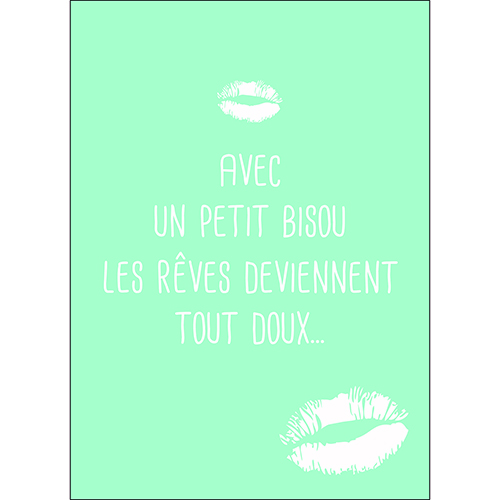 Sticker autocollant texte bisous pour enfant déco vert bleu