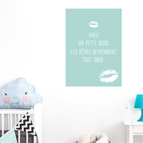 Autocollant décoration de chambre d'enfant affiche texte bisous vert bleu