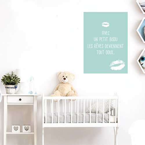 Adhésif bisous vert bleu affiche décorative pour chambre d'enfant