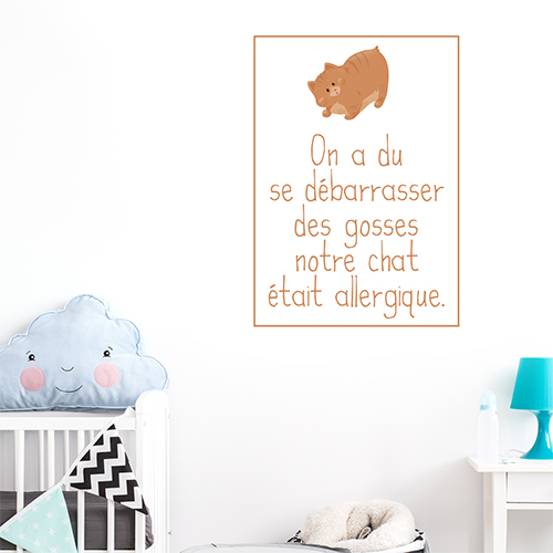 Adhésif déco enfant et chat orange amusante chambre d'enfant