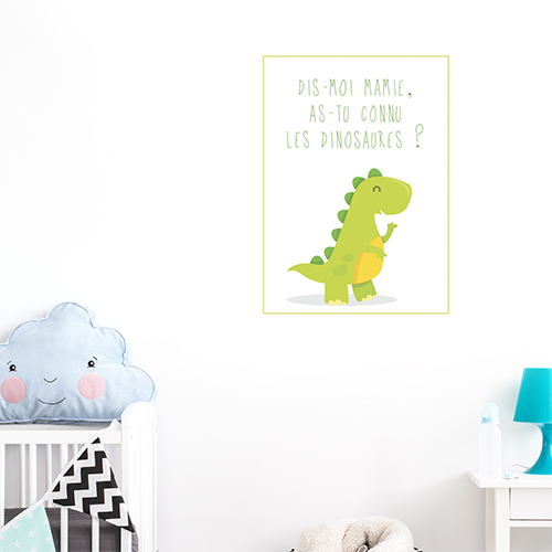 Sticker autocollant Dino Bleu pour enfants mis en ambiance dans une chambre pour bébé