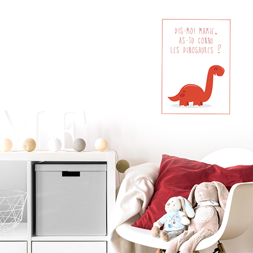 Autocollant citation pour chambre d'enfant déco dinosaure rouge