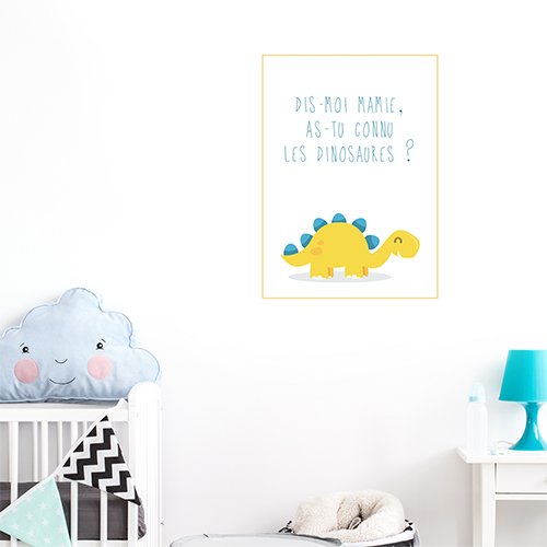 Sticker autocollant Dino Bleu pour enfants mis en ambiance dans une chambre pour bébé