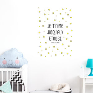 Autocollant pour chambre d'enfant citation d'amour "je t'aime jusqu'aux étoiles"