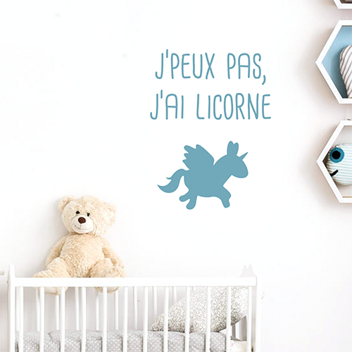 Autocollant bleu licorne decoration pour chambre d'enfant