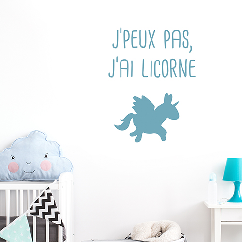 Adhésif déco pour chambre d'enfant licorne bleu