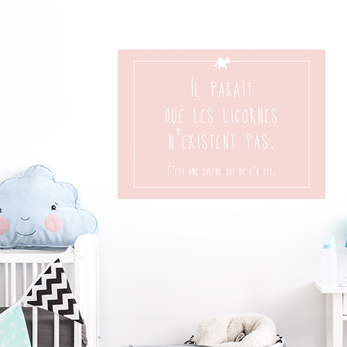 Autocollant décoration pour chambre d'enfant citation licorne rose pâle