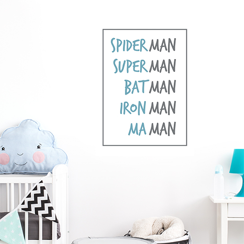 Autocollant spiderman et maman bleu et noir pour décoration de chambre d'enfant