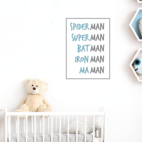 Adhésif décoration pour chambre d'enfant citation amusante spiderman et maman bleu et noir