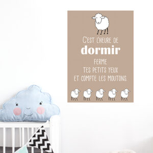 Autocollant citation beige "c'est l'heure de dormir" pour déco chambre d'enfant