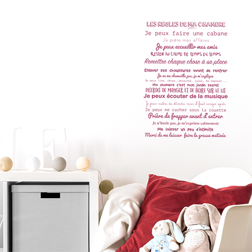 Autocollant rose pâle affiche des règles des princesses décoration pour chambre d'enfant