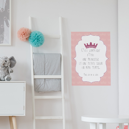 Adhésif affiche princesse et petite soeur citation decoration chambre d'enfant