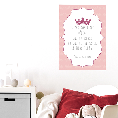 Autocollant pour déco chambre d'enfant citation princesse et petite soeur