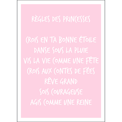 Sticker autocollant rose pâle règles des princesses déco murale pour enfant