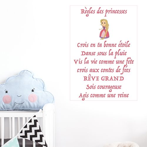 Sticker autocollant citation Les règles de ma chambres collé dans une chambre d'enfant