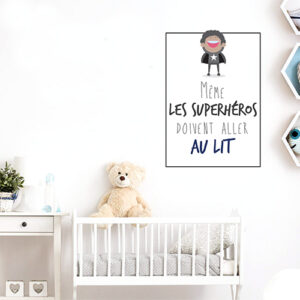 Adhésif "même les superhéros doivent aller au lit" pour décoration de chambre de bébé