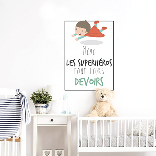 Stickers dessins chien Vert pour enfants mis en ambiance dans une chambre pour bébé au dessus du berceau