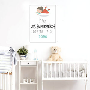 Autocollant pour chambre de bébé "même les superhéros doivent faire dodo" décoration des murs