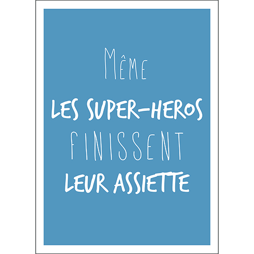 Sticker autocollant citation superhéros bleu pour déco mural de cuisine ou salle à manger