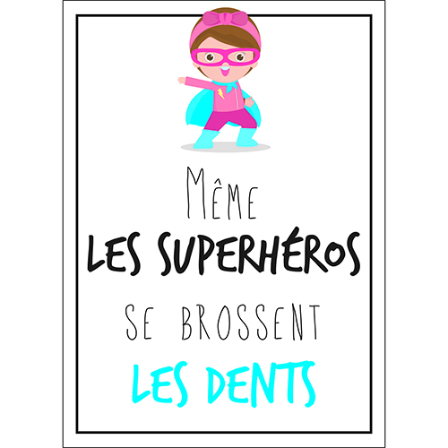 Sticker autocollant citation pour enfants superhéros et dents pour décoration de salle de bain