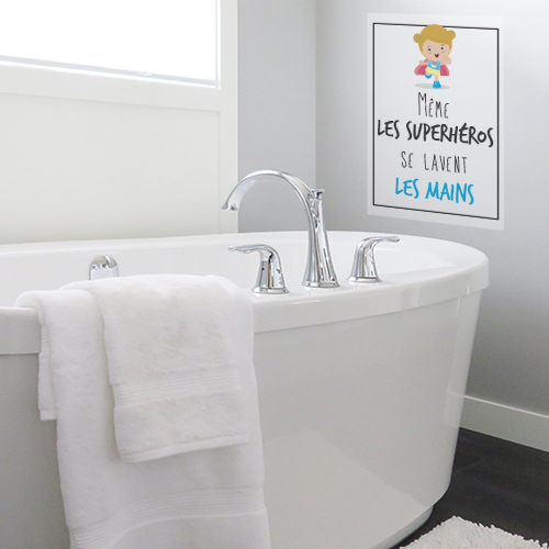 Sticker affiche adhésive superhéros et mains pour déco murale de salle de bain