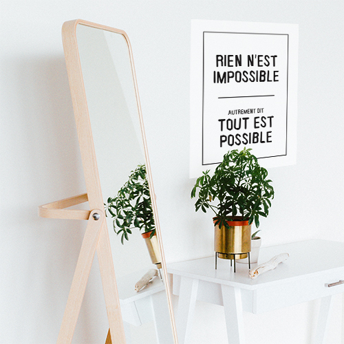 Sticker mural Rien n'est impossible déco avec un miroir et une plante