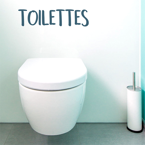 Autocollant pour toilette bleu foncé citation decoration au dessus d'un toilette