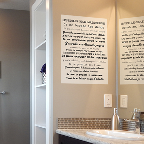 Sticker affiche murale humoristique pour salle de bain et douche Sticker autocollant Les règles de la SDB sur une étagère