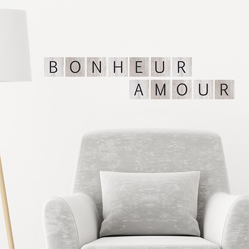 Autocollant mots croisés citation sur le bonheur et l'amour pour salon