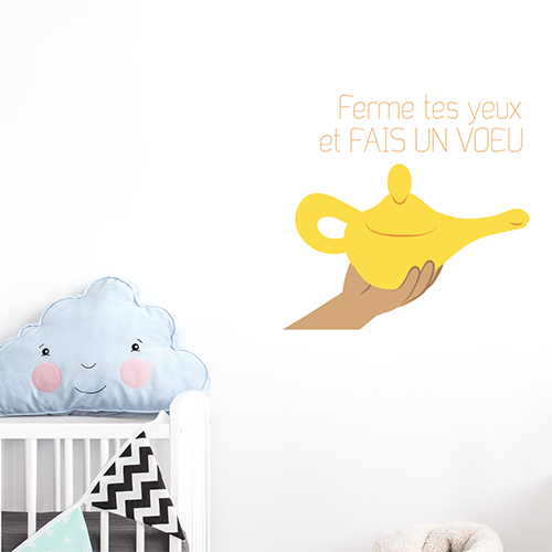 Adhésif décoration chambre de bébé citation rêves jaune