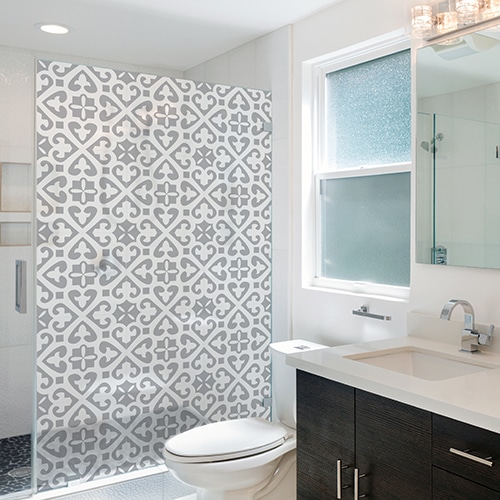Adhésif pour paroi de douche décoration Tic Tac gris de salle de bain moderne