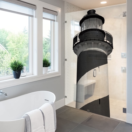 Autocollant Phare Marin gris pour la salle de bain et la paroi de douche