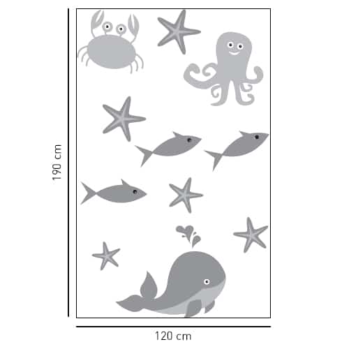 Stickers gris adhésif Animaux Marins pour déco de paroi de douche